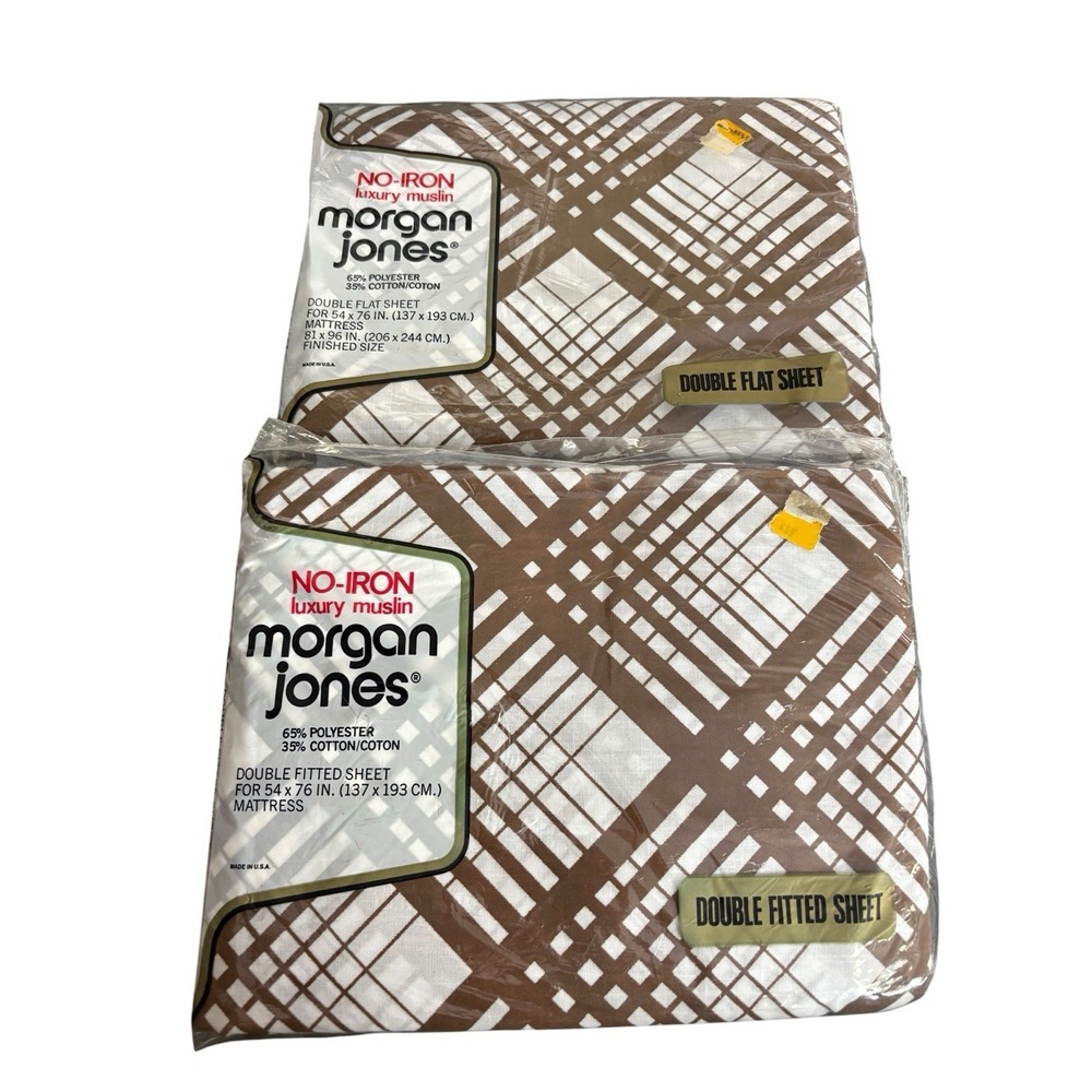 Morgan Jones Double Flat And Fitted Sheet Brown White 81x96 (54x76) Made In USA